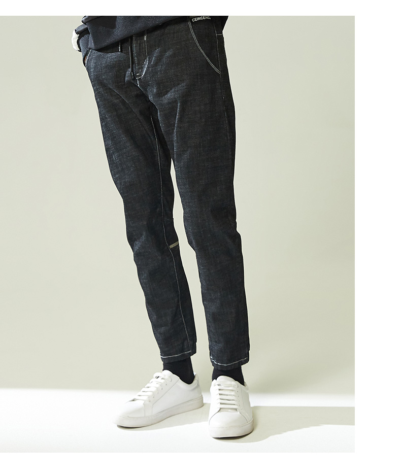 摩高男装2018春季新款 男士休闲九分牛仔裤小直筒潮裤子411179007