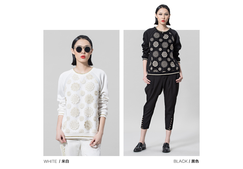 
                                        VING春秋高端女装刺绣网面拼接套头时尚棒球服卫衣女 黑色 XL                