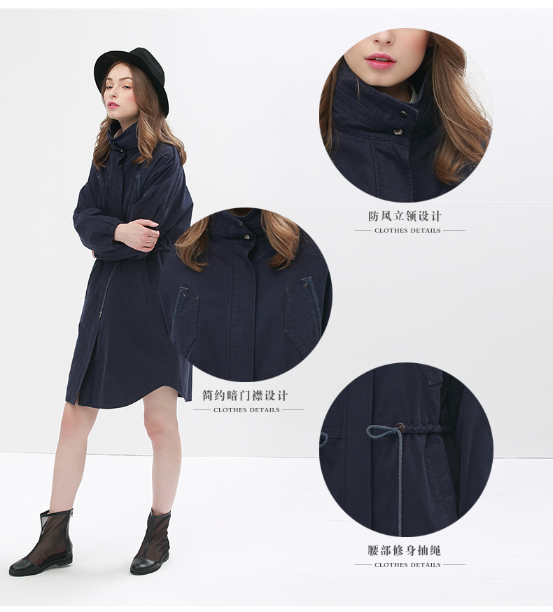 
                                        谜底2016新款文艺纯棉风衣外套女中长款5CDW0130 棕绿 XL                