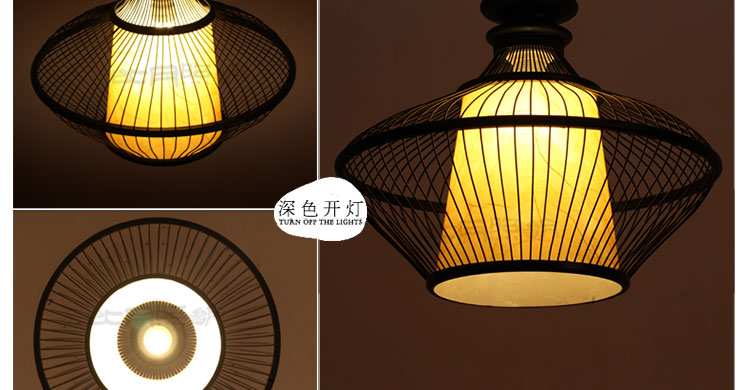 比月照明 东南亚宜家田园餐厅过道灯具竹木质编创意阳台竹灯笼吊灯3132 黑色