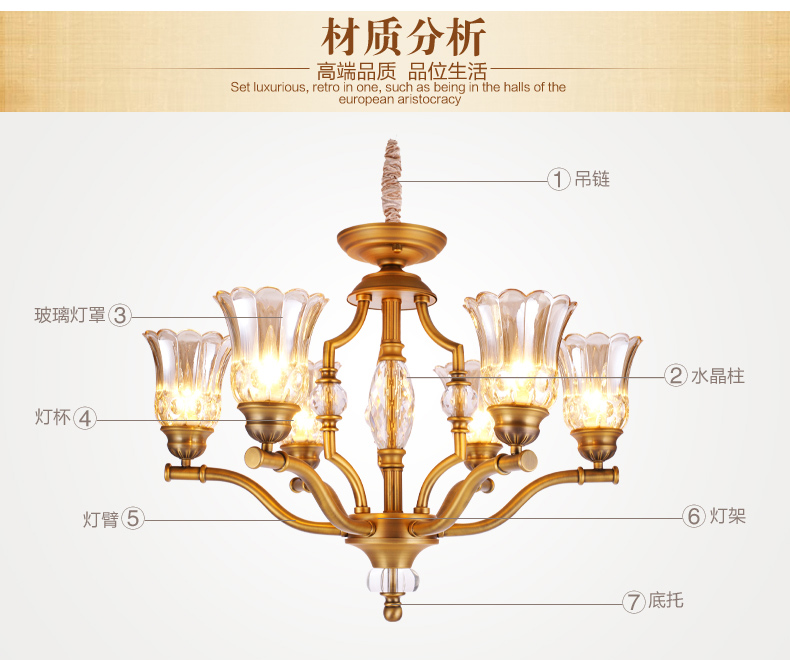 美式吊灯餐厅客厅吊灯 现代卧室吊灯 简约仿铜欧式吊灯 0269-6