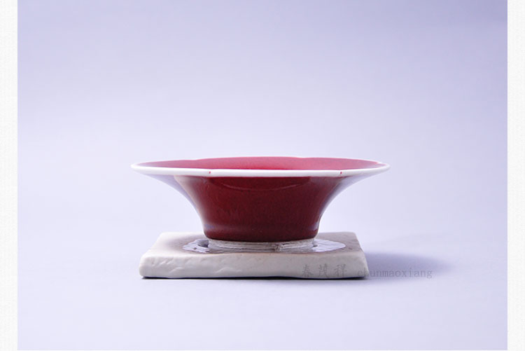 春茂祥茶意景德镇釉里红纯手工精品茶漏过滤网葵口白边纱网陶底座