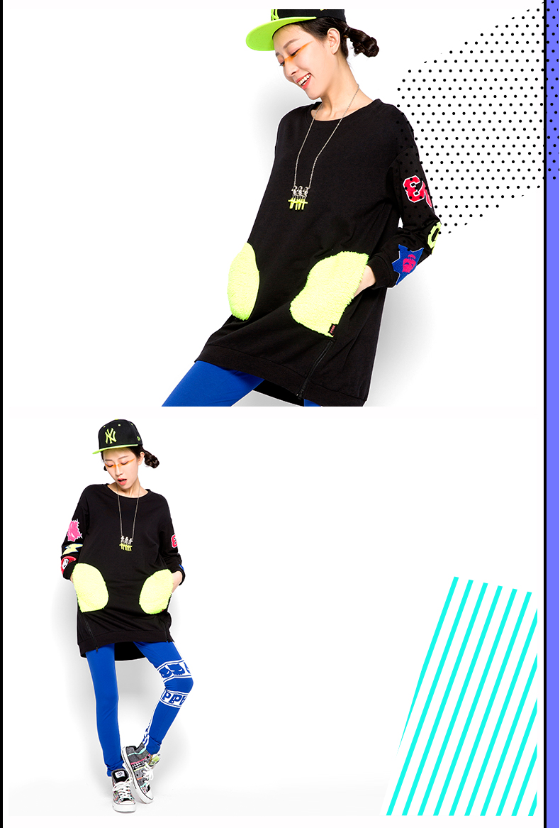 PASS女装秋冬新款 长袖撞色短款连衣裙6532411095 黑色 M