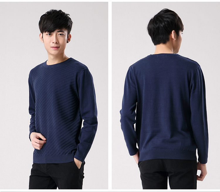 衣之纯2015套头针织长袖男装毛线衣圆领打底衫 宝蓝色 m