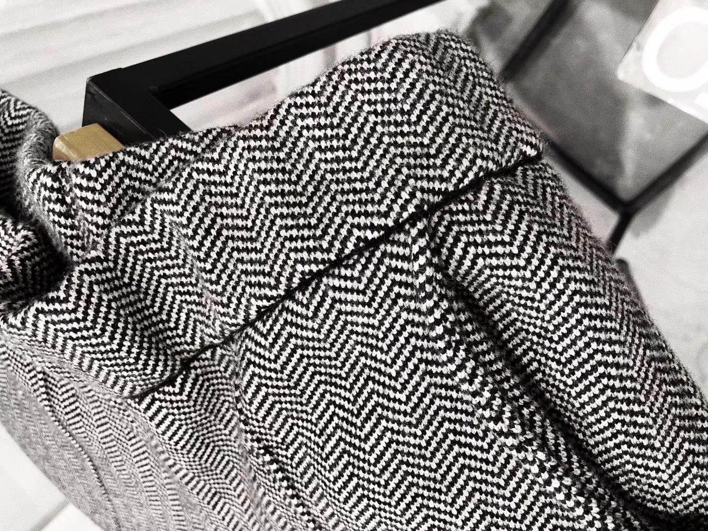 洋立子2017冬季新品 经典人纹黑白混织厚实休闲百搭针织裤中线西裤