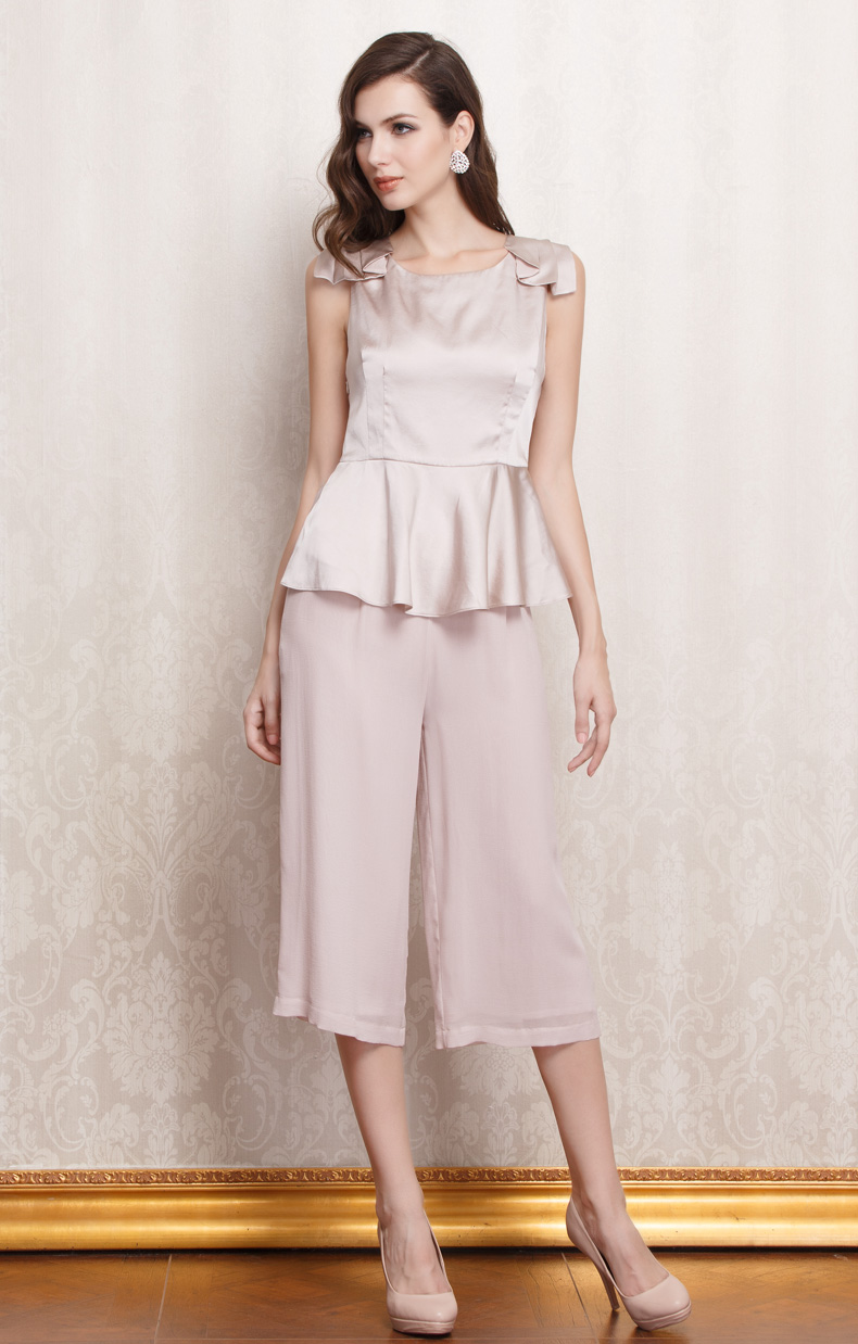 voa2016夏季新款纯色真丝女裤 丝绸阔腿裤欧美桑蚕丝七分裤k137 浣溪