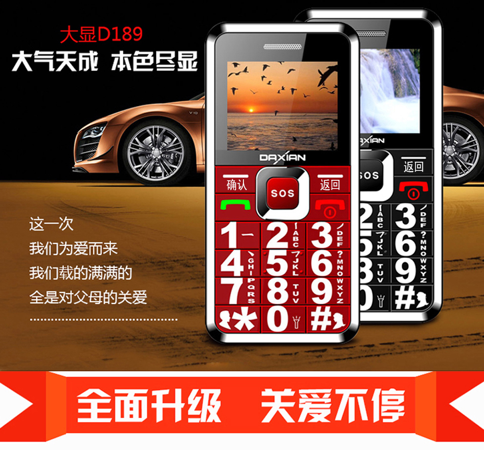 大显（DaXian）D189 移动/联通2G 老人手机 红色 官方标配