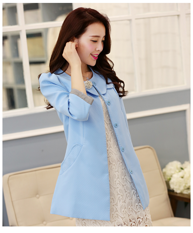 百恋绢纺2015秋季女装新款圆领九分袖风衣外套BL801079 白色 XL