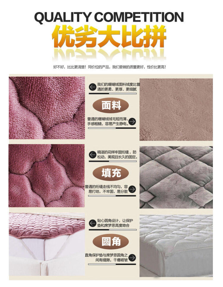 
                                        牧月家纺 法莱绒梅花保暖床垫 席梦思褥子单双人学生榻榻米防滑床护垫 豆沙 1.8*2.0m                