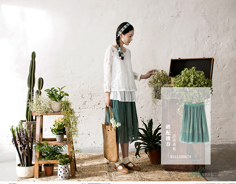 【秋冬特惠】茵曼春装新款淑女提花圆领长袖套头雪纺衫女【8532910044】 象牙白 M