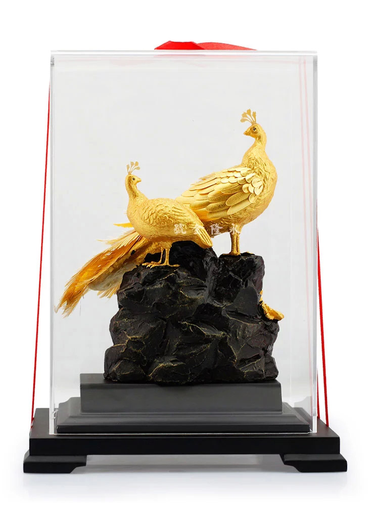 永隆金号千足金箔工艺品摆件 富贵吉祥黄金孔雀家居饰品摆设结婚礼品