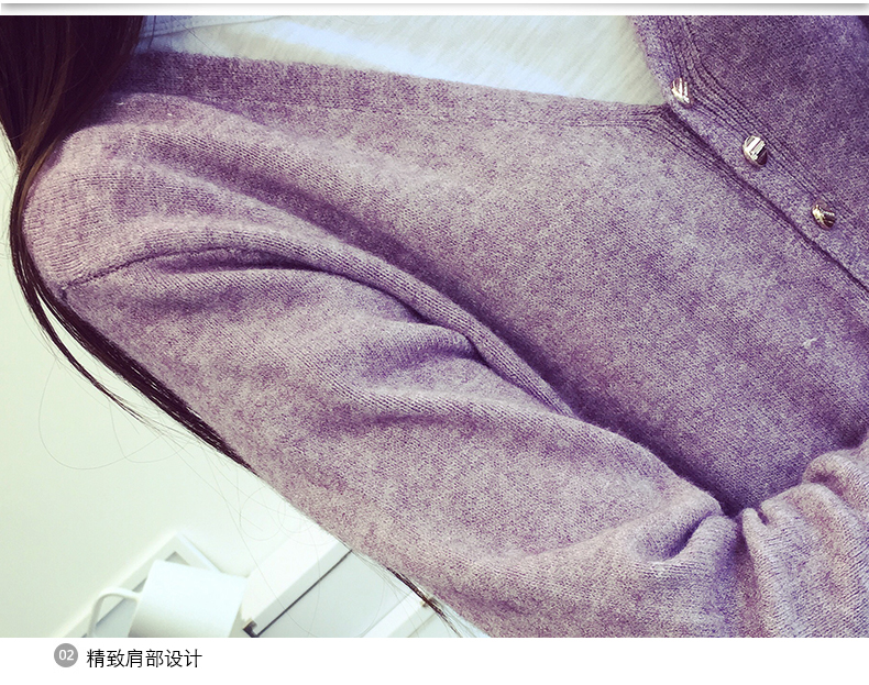 辛夷坞 2015新款秋装宽松女装V领毛衣针织开衫 中长款针织衫外套女 灰色 均码
