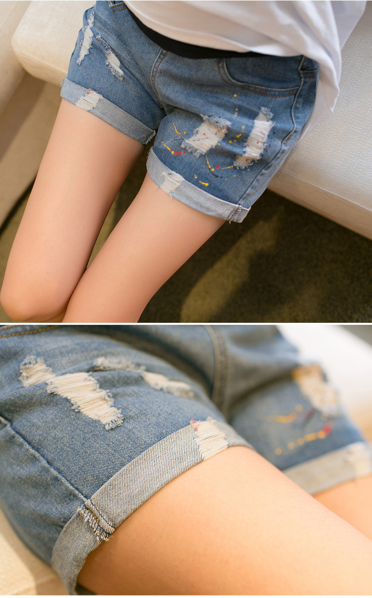 菲时力 2015新款泼漆孕妇短裤牛仔裤春夏装托付破洞裤XCD-3011-B_3011 图片色 XL