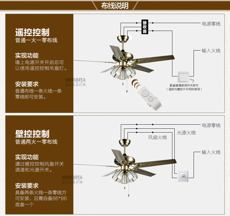 
                                        【支持货到付款】波西米亚 吊扇灯 铁叶风扇灯遥控客厅餐厅灯铜灯吊扇卧室吊灯扇 3头(不含光源)                