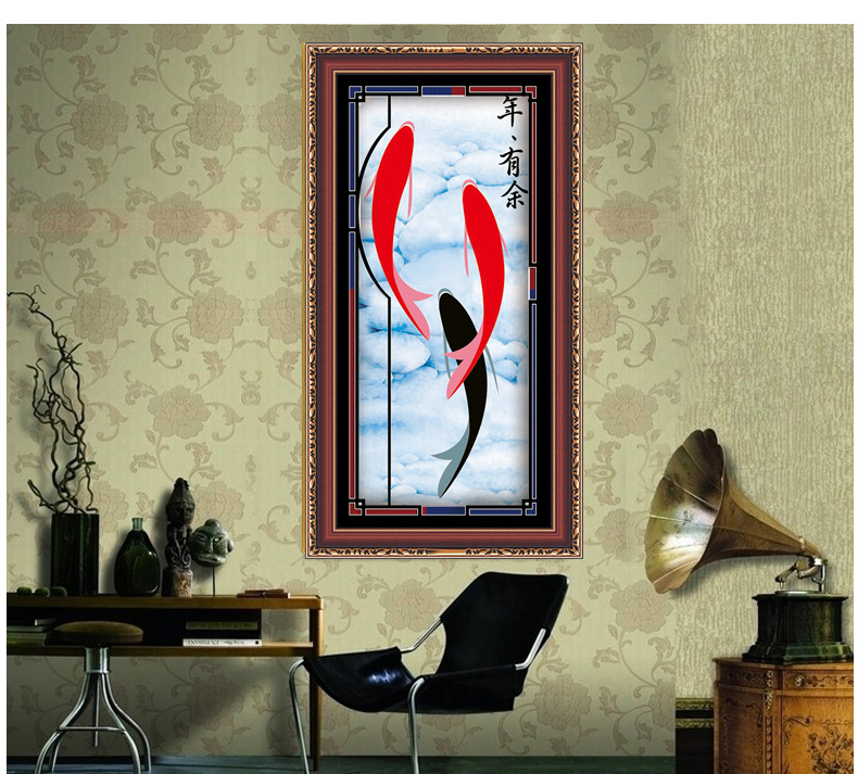 皇家至尊蒙娜丽莎十字绣钻石画贴钻画十字绣新款客厅印花十字绣年年有余鱼图3D立体绣钻石画双鱼 钻石画双鱼29*61厘米仅贴.