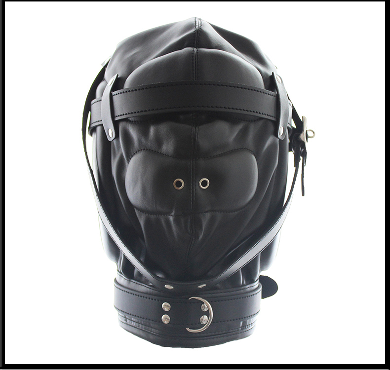 桃色缘海绵头罩鼻孔进气式窒息皮革头套sm情趣用品男女用器具sm夫妻