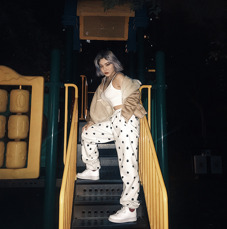 weedlover 17aw 麻叶满印收脚休闲裤 加绒款小脚长裤男女情侣潮牌