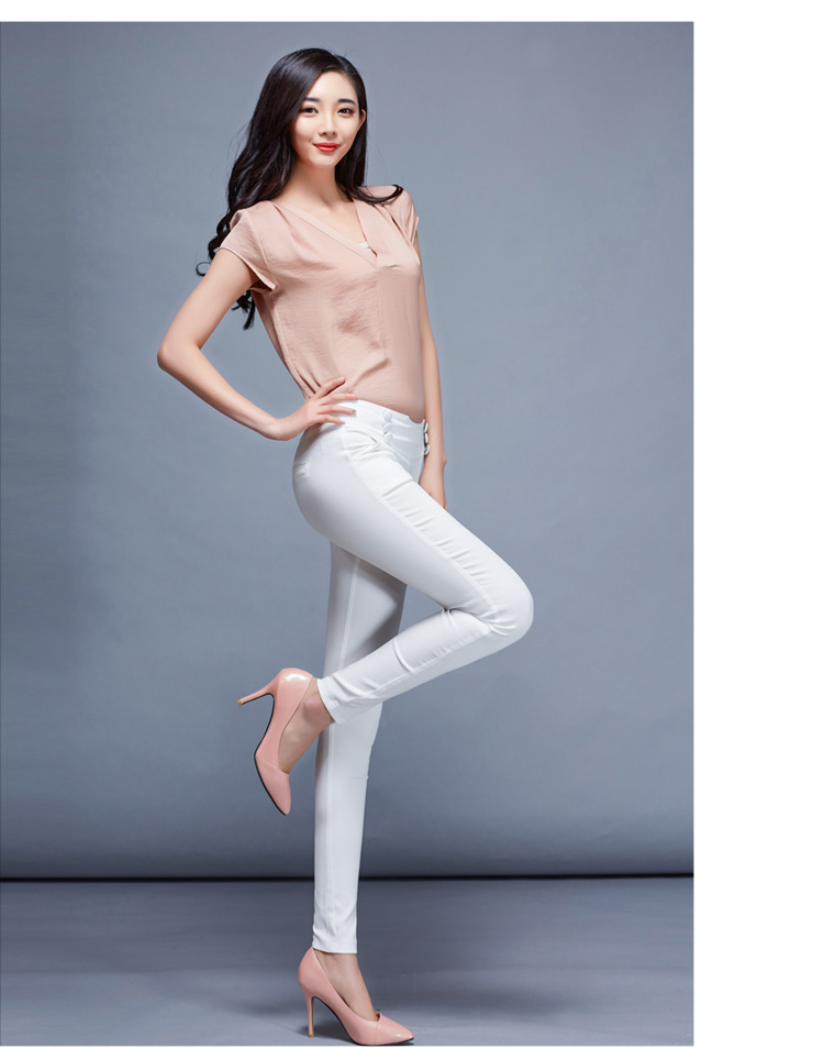 伊蔓朵2015秋季时尚高腰修身显瘦小脚弹力铅笔裤K8819 黑色 S