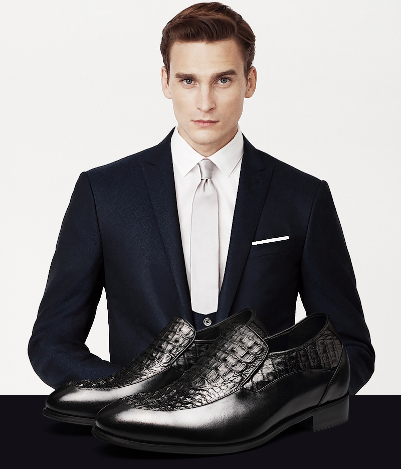 何金昌增高鞋男鞋鳄鱼头商务正装皮鞋隐形增高定制鞋7cm(不支持7天无