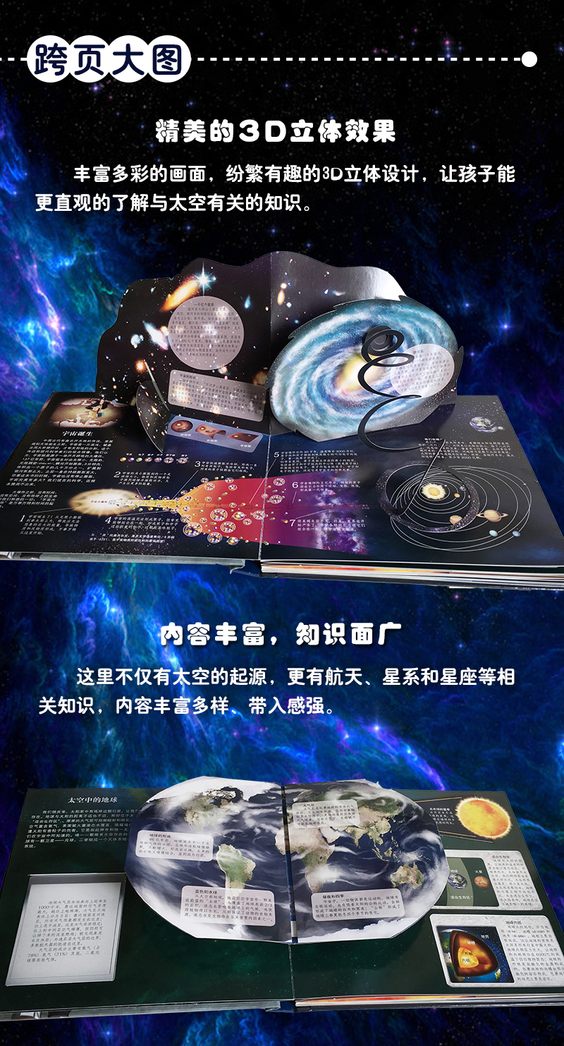 大百科全书儿童6-12岁关于宇宙太空的书立体书儿童3d立体书翻翻书叫