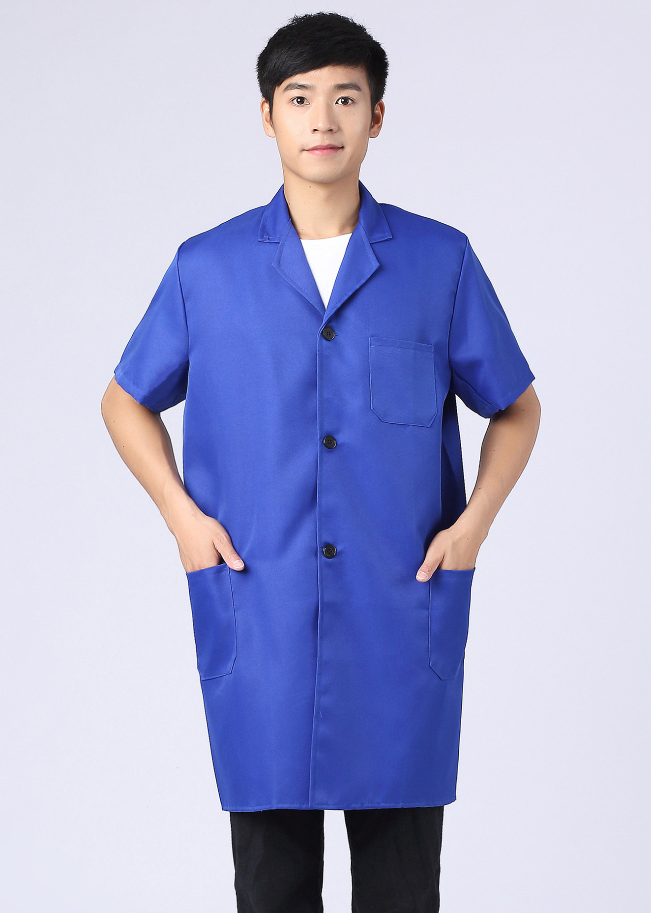 大褂工作服男半袖劳保大褂女特价定制夏季搬运服蓝大褂长大褂 宝蓝色