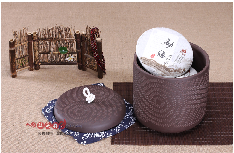 紫砂普洱茶叶罐 大号手工茶罐 陶瓷密封罐 茶缸锥砂七饼装 锥砂铜扣款