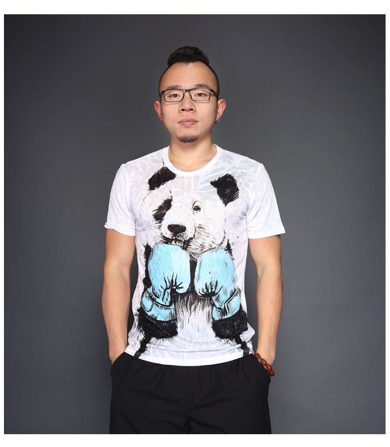 pxk 港系潮牌潮夏季男装熊猫panda短袖t恤3d卡通动物圆领印花青少年大