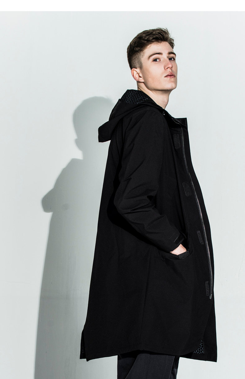 ak男装都市特工多口袋复合面料连帽风衣外套1806002 黑色 s