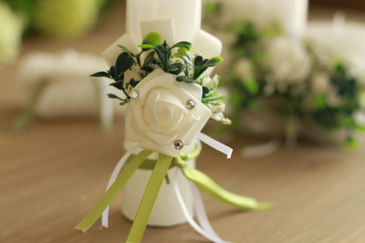 浪漫结婚生日PARTY庆典 婚庆白色玫瑰无烟香薰蜡烛 四件套选 C款(圆柱蜡烛二件套)