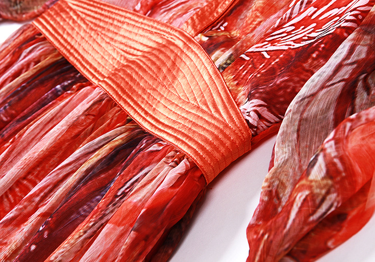 月光石2015夏季新款欧美气质小v领印花修身雪纺中长连衣裙女5014 红色