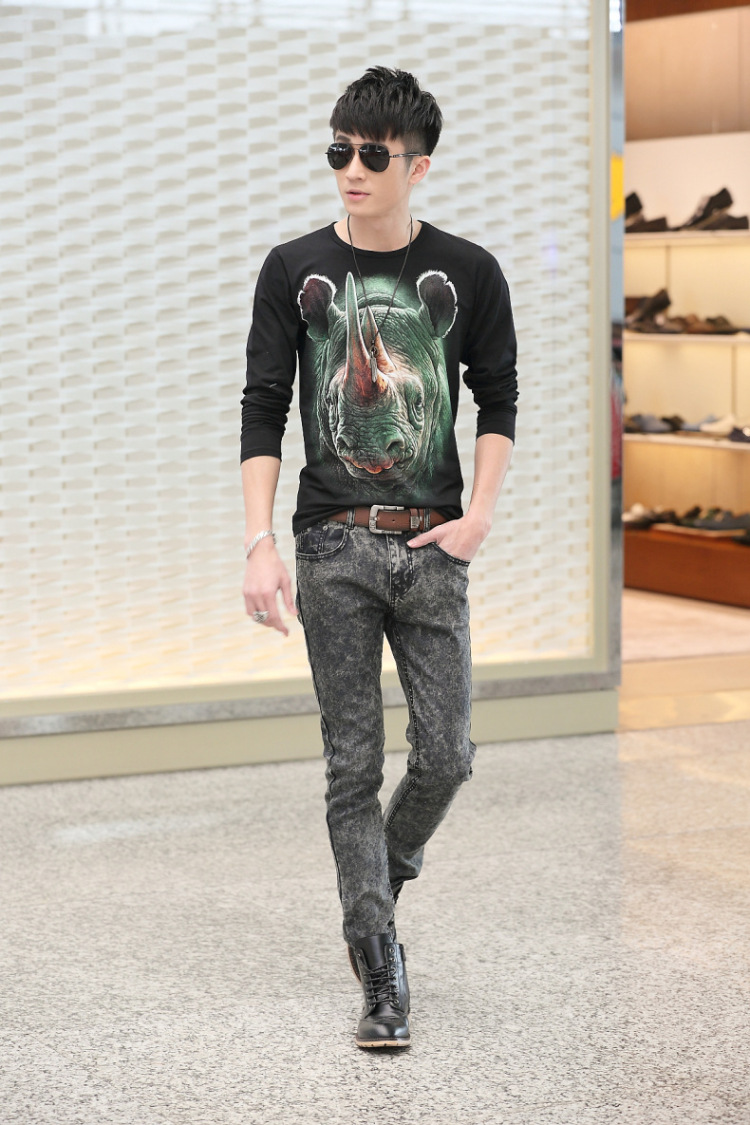 男装 t恤 迈俊 迈俊 男士长袖t恤3d印花体恤男t桖春秋打底衫胖子秋