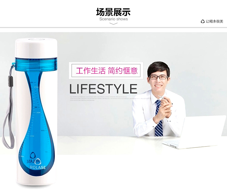 劳乐仕 男女士商务便携随手杯 耐摔塑料运动泡茶水杯 海洋蓝500ml