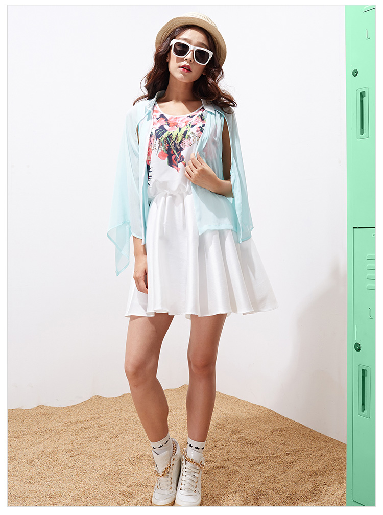 touch2015夏季新款连衣裙无袖圆领韩版公主裙印花套头a字短裙潮 白色