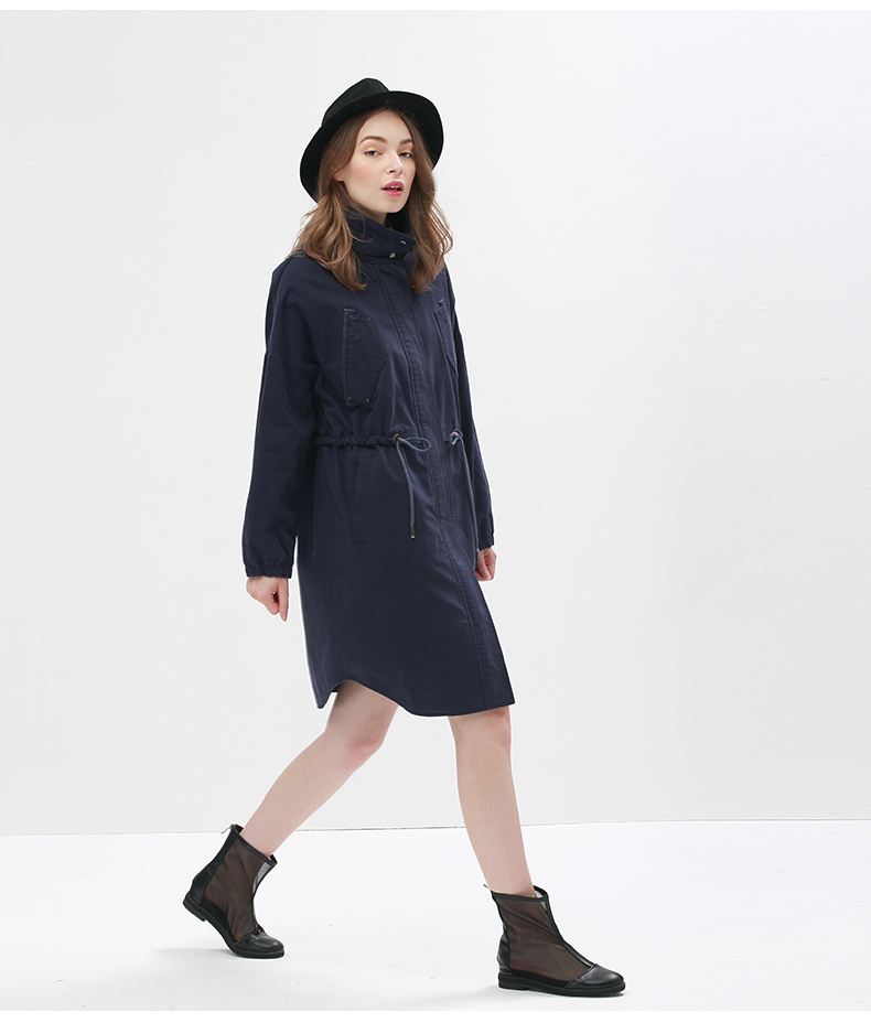
                                        谜底2016新款文艺纯棉风衣外套女中长款5CDW0130 棕绿 XL                