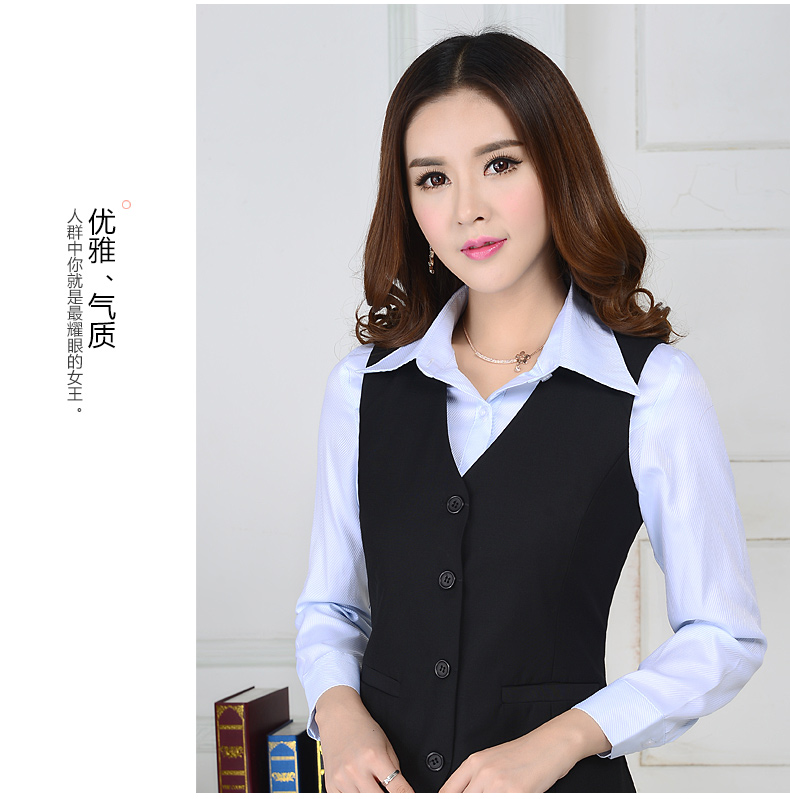 
                                        栢领 春秋新款马甲女马夹背心工装小西装马甲女酒店银行工作服正装女 蓝马甲+蓝裤+蓝衬衫 L                