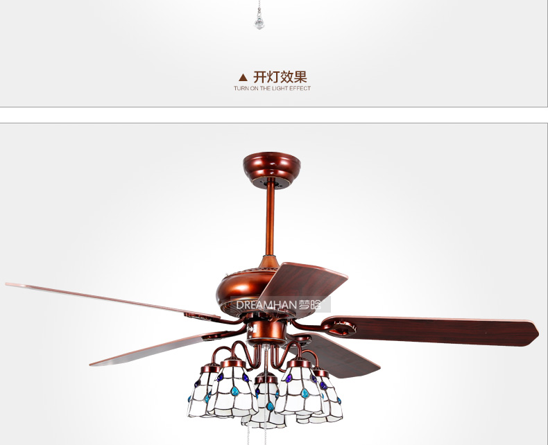 
                                        梦晗 吊扇灯餐厅灯风扇吊灯带灯欧式大吊扇中式吊灯彩色灯饰灯具502D 8018-3头                