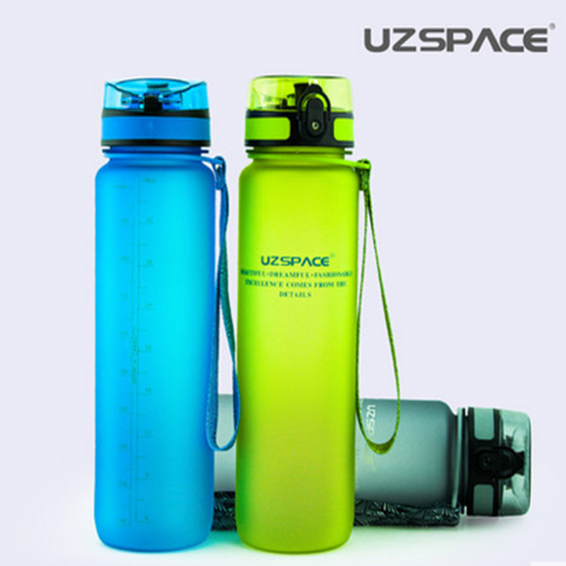 Uzspace优之磨砂进口塑料 水杯创意大容量太空杯户外运动水壶瓶防漏便携1000ml 蓝色