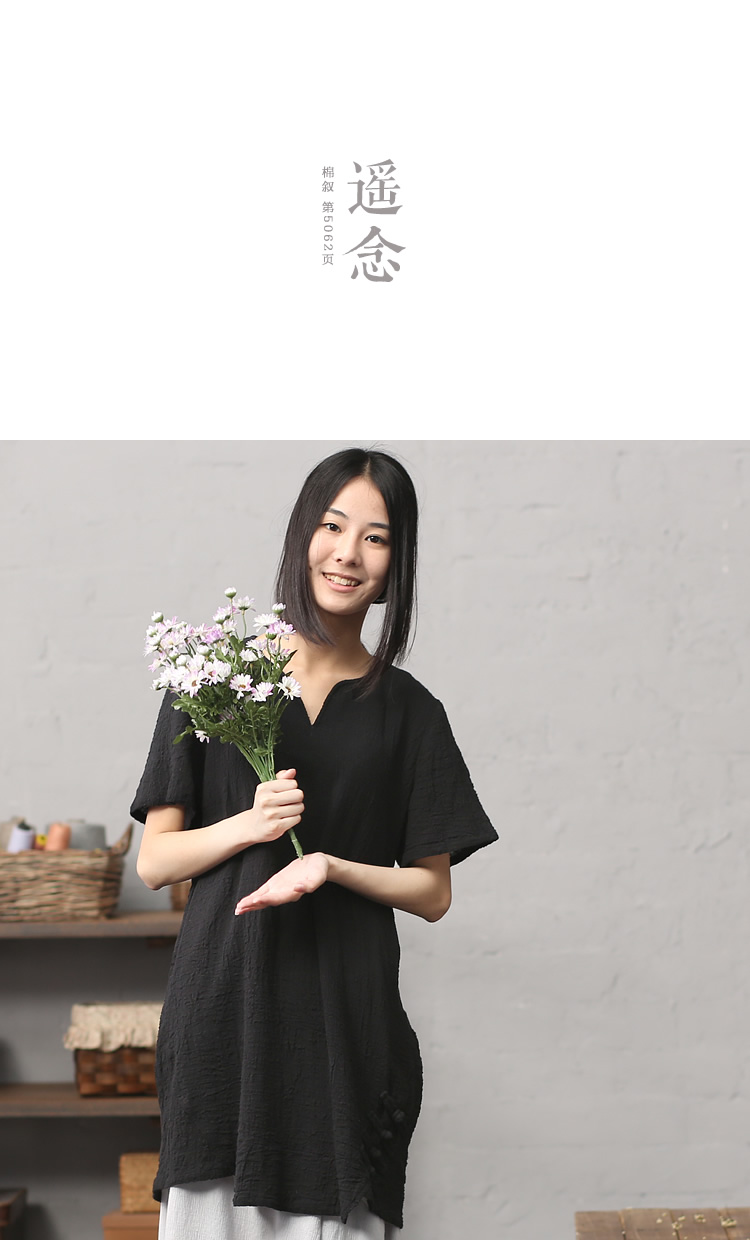 棉叙 第5062页 2016夏装新品盘扣衬衣宽松棉麻短袖衬衫 黑色长衬衫女 黑色 M