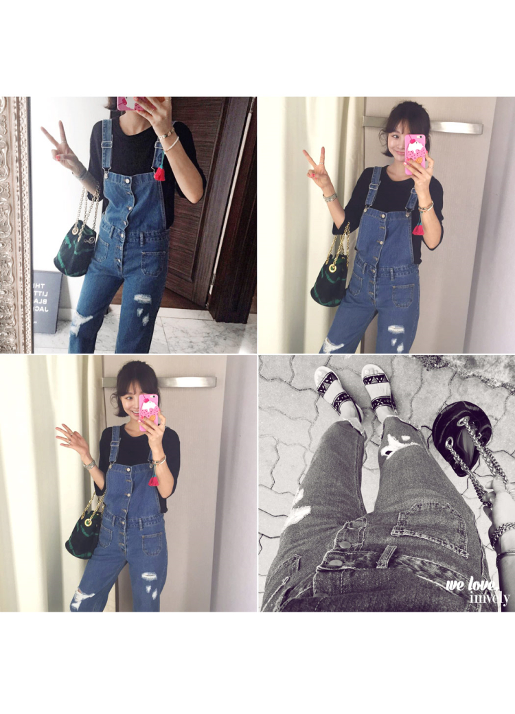 IG 2016春季新款大码学生牛仔背带短裤女连体吊带可爱宽松休闲韩版潮 M