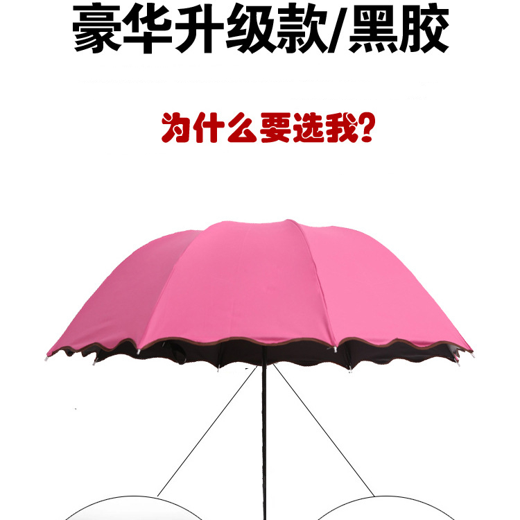 
                                        
                                                            超大号女士雨伞 太阳伞 黑胶防晒伞 遮阳伞折叠伞 儿童防紫外线晴雨伞遇水开花户外雨具 桃粉色 8骨荷叶边款（1-2人使用）                