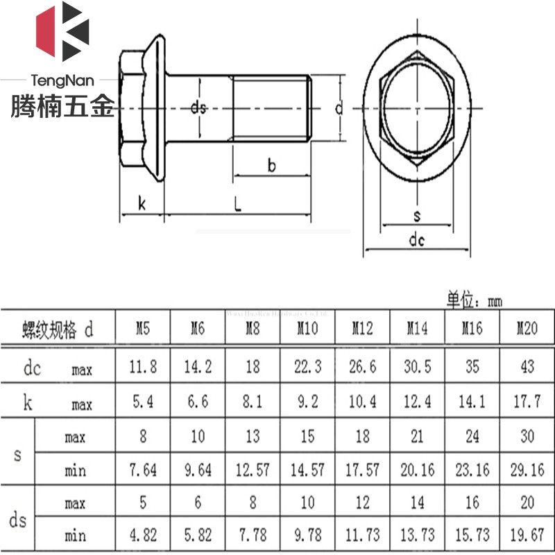 騰楠304不鏽鋼gb5789外六角法蘭面螺栓m4m5m6m8m10帶墊花齒六角帶墊