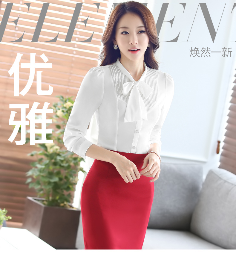 玖索职业装秋冬装新款女装长袖大码衬衫翻领时尚修身白衬衫工作服 白色长袖衬衫 M