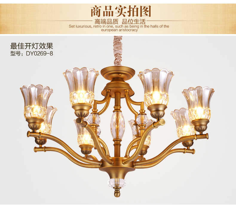 美式吊灯餐厅客厅吊灯 现代卧室吊灯 简约仿铜欧式吊灯 0269-6