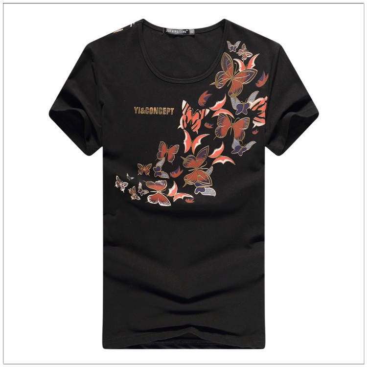 夏季男装衣服时尚彩色蝴蝶印花男士短袖t恤 白色 3xl【图片 价格 品牌