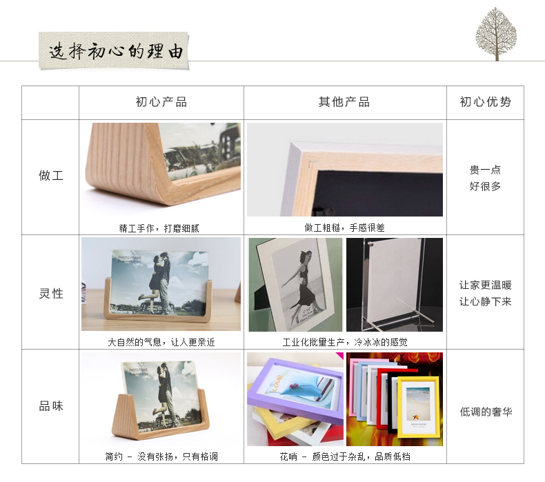 
                                        初心 CHOSIN实木U形相框7寸6寸8寸结婚照创意相框摆台卧室亚克力相架 枫木(6寸)                