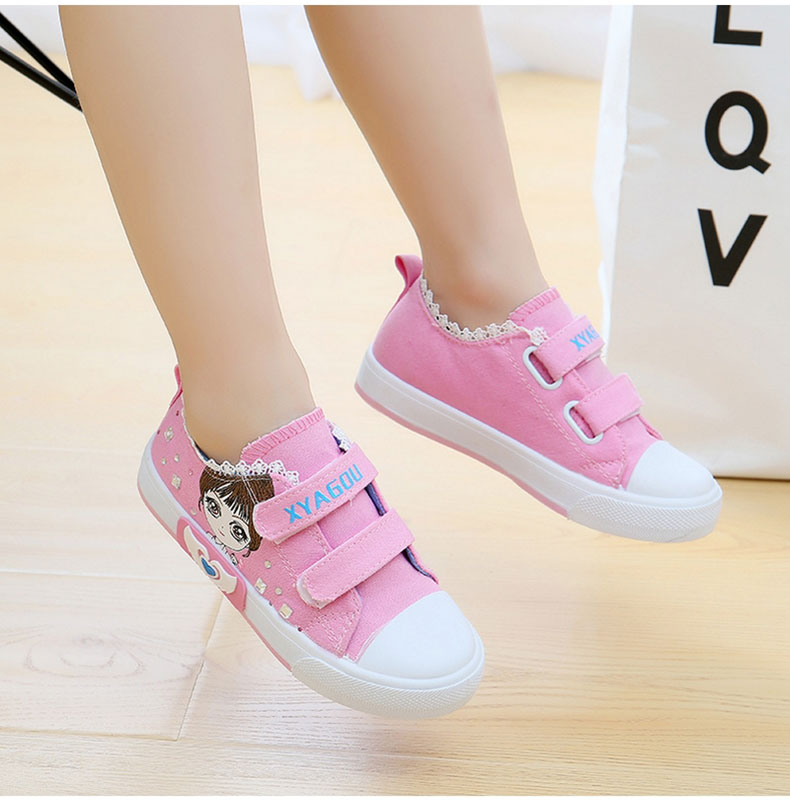 帆布鞋2018新款中小学生板鞋小女孩公主鞋宝宝布鞋儿童帆布鞋 蓝色 33