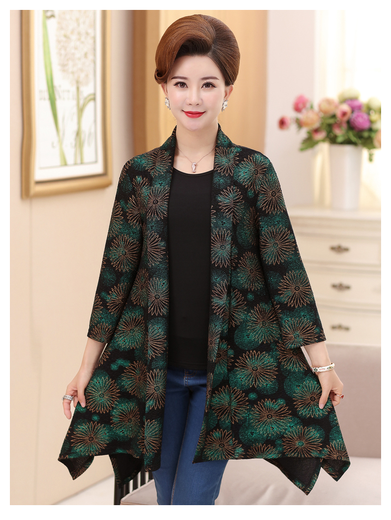 和家缘中老年女装妈妈秋装新款时尚薄外套40-50岁中年女士中长款印花