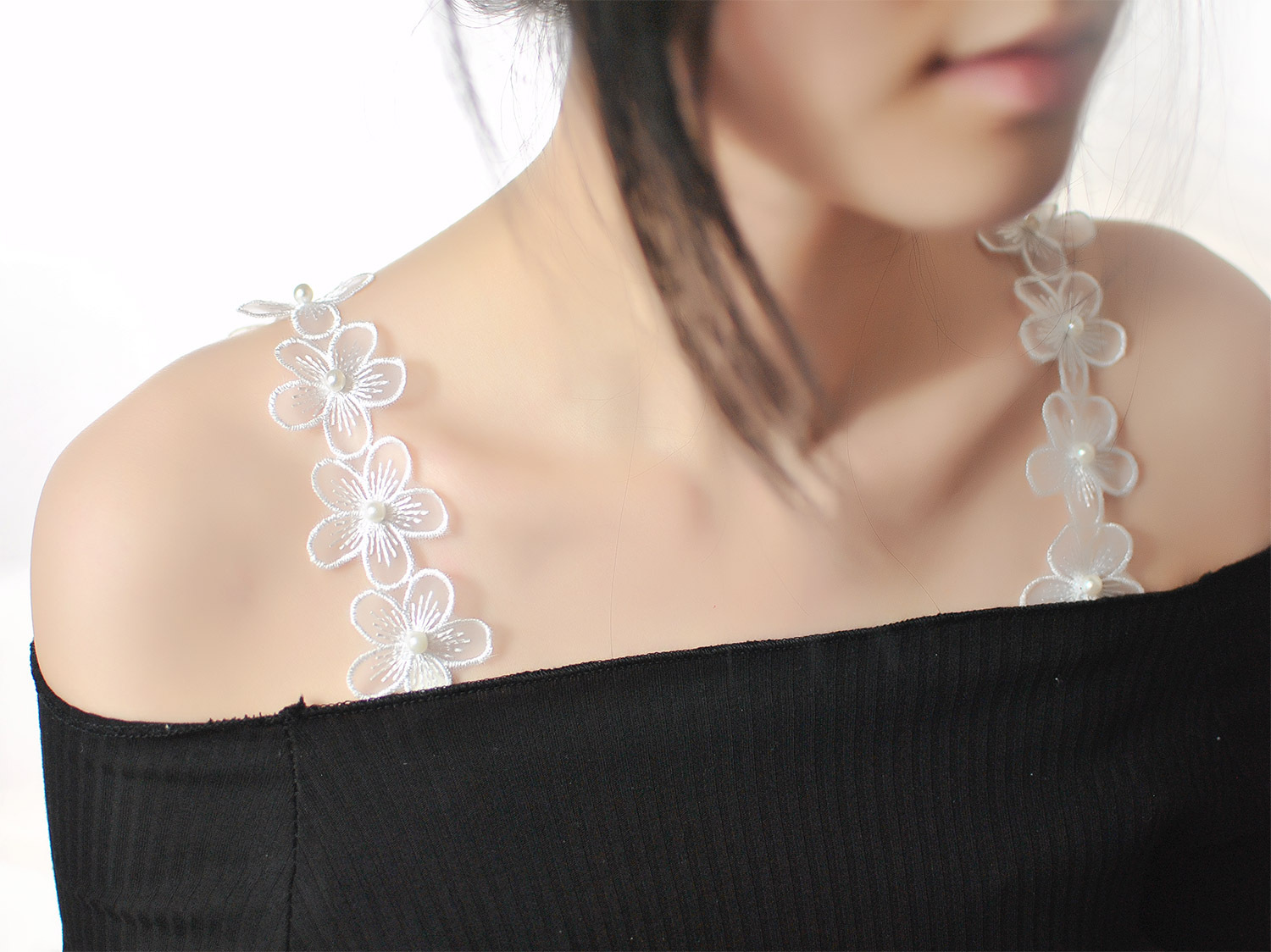 古莱登 花朵蝴蝶透明肩带隐形性感文胸带子网纱蕾丝花边无痕内衣配件