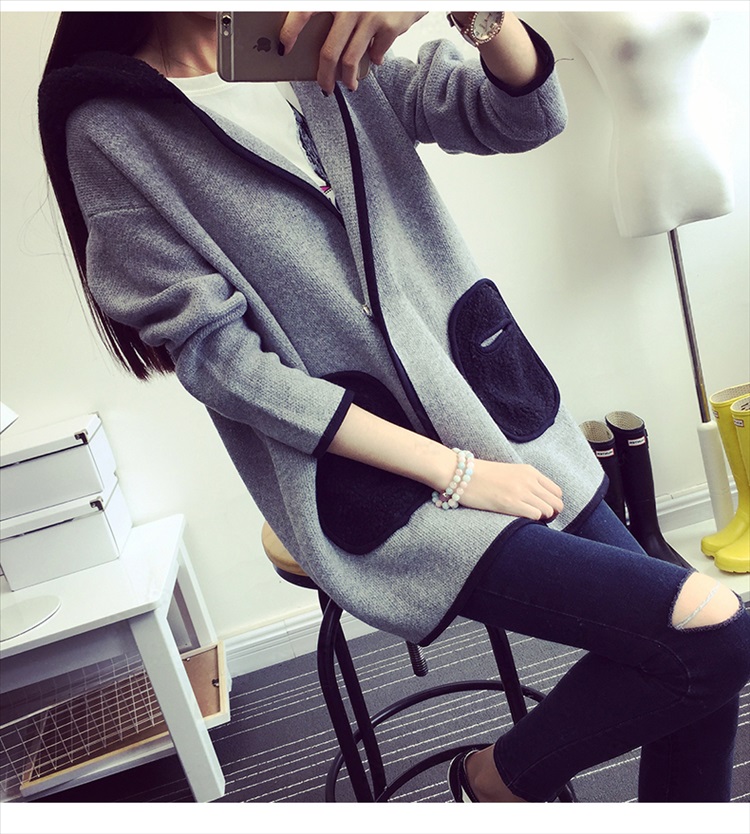 素扬针织衫女开衫毛衣外套586 灰 色 L