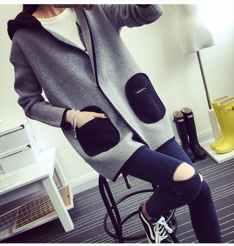 素扬针织衫女开衫毛衣外套586 灰 色 L